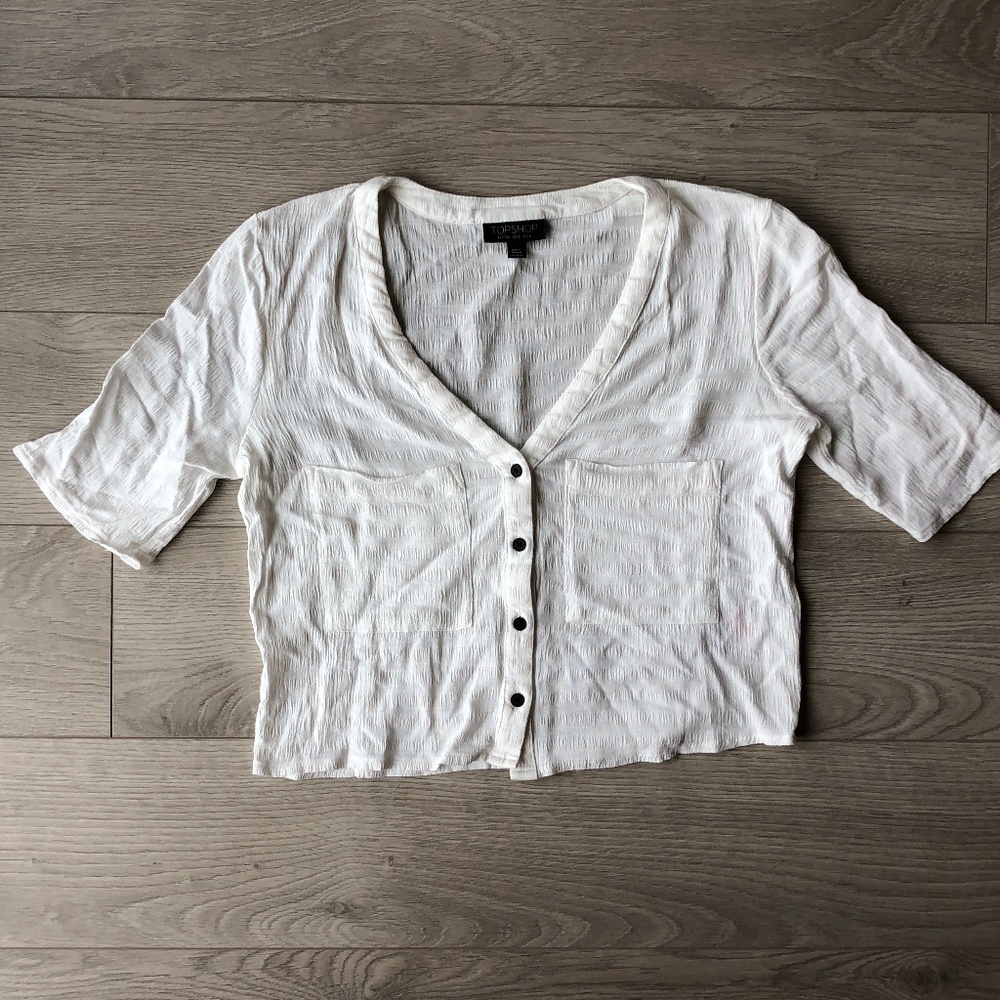 TopShop Chiffon Textured Crop Buttondown Shirt